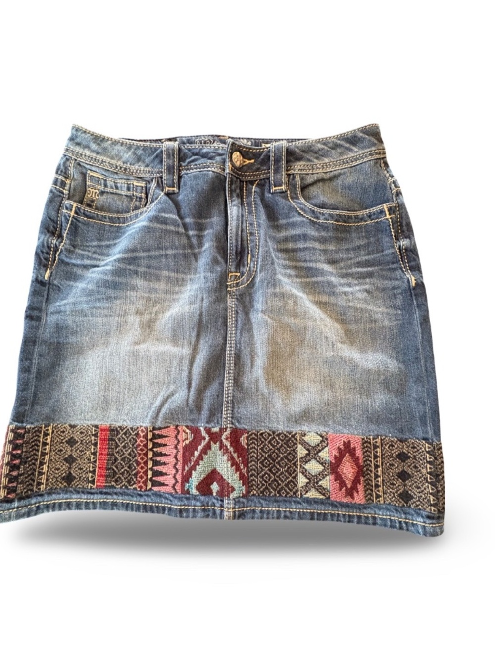 Miss Me High Rise Denim Skirt Size 31 Southwestern Western Y2K - Picture 4 of 14